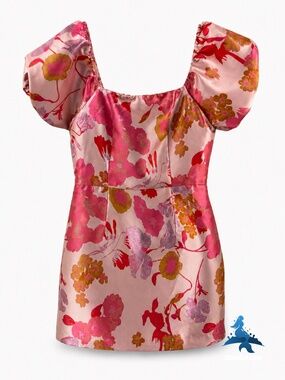 1350 Lulus So Stunning Floral Jacquard Puff Sleeve Mini Dress – S – Pink Multi